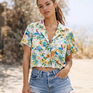 New with Tags C&C California Hawaiian Linen Camp Shirt Women's Size Large